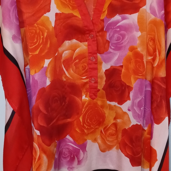 New York & Company Sheer PullOver Blouse Size Small Red Orange Purple - Picture 2 of 13